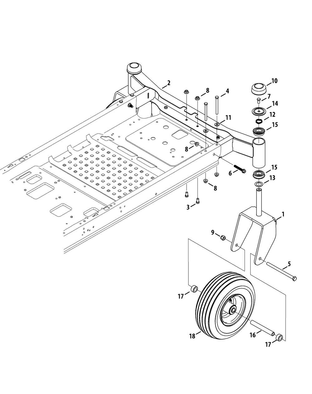 Front Axle Diagram and Parts List for Z-FORCELZ54 (17BIDAGC-17BIDAGC010)(2015) Cub Cadet Lawn Tractor